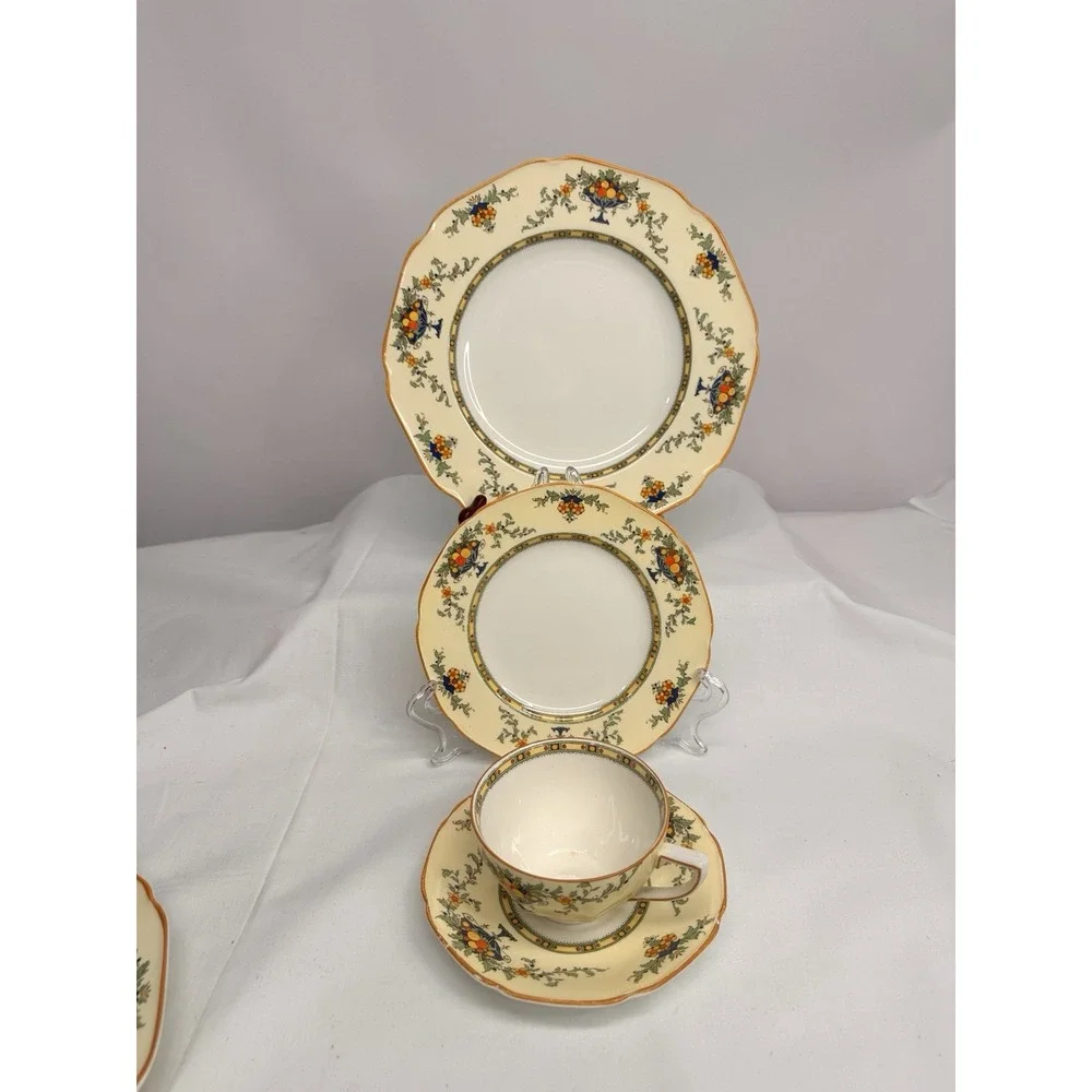 Crown Ducal Transfer‎ Ware England Blue Urn Fruit 4 Piece Place Setting
